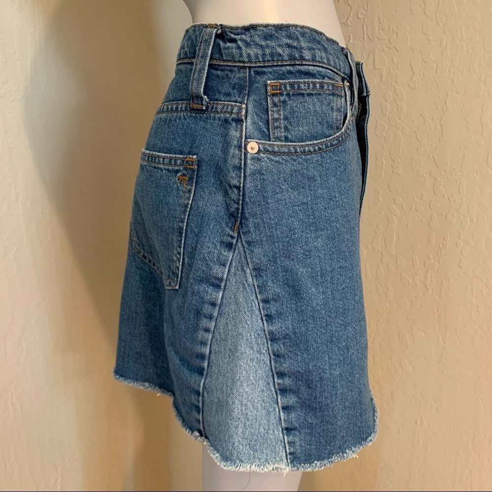 MADEWELL Denim Panel Frayed Hem 5 Pocket Skirt 100% Cotton - Picture 7 of 15